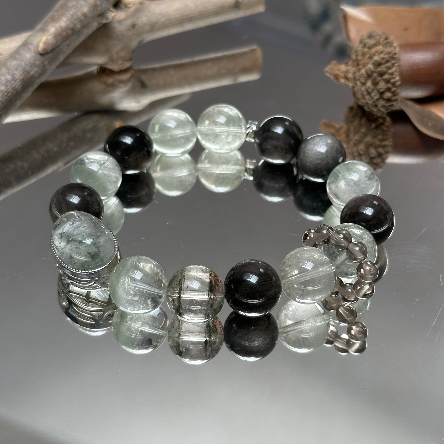 Green Ink Green Specter Obsidian Crystal Bracelet S925 Silver Accessories