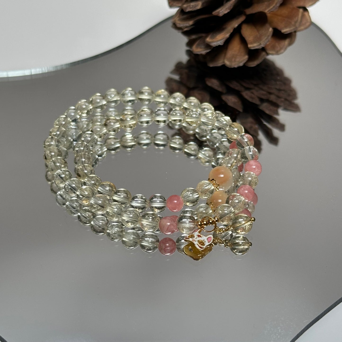 Little Foxes Double Circles Citrine and Rhodochrosite Sugar Heart Agate Bracelet