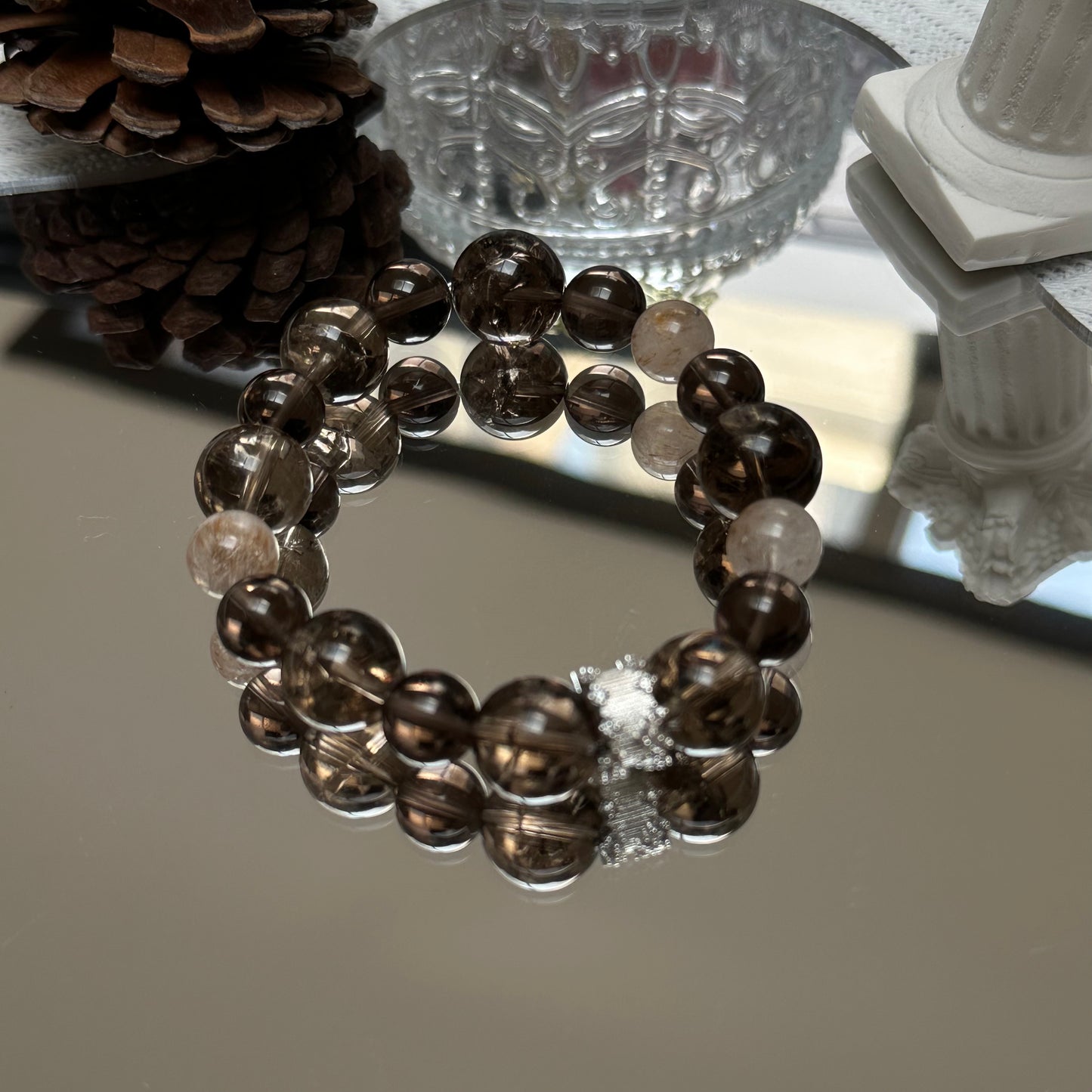 Smoky Ink Smoky Quartz  Gold Titanium Crystal Bracelet