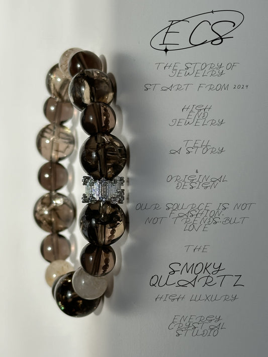 Smoky Ink Smoky Quartz  Gold Titanium Crystal Bracelet