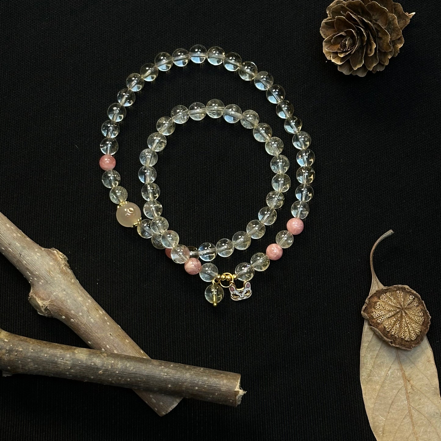 Little Foxes Double Circles Citrine and Rhodochrosite Sugar Heart Agate Bracelet