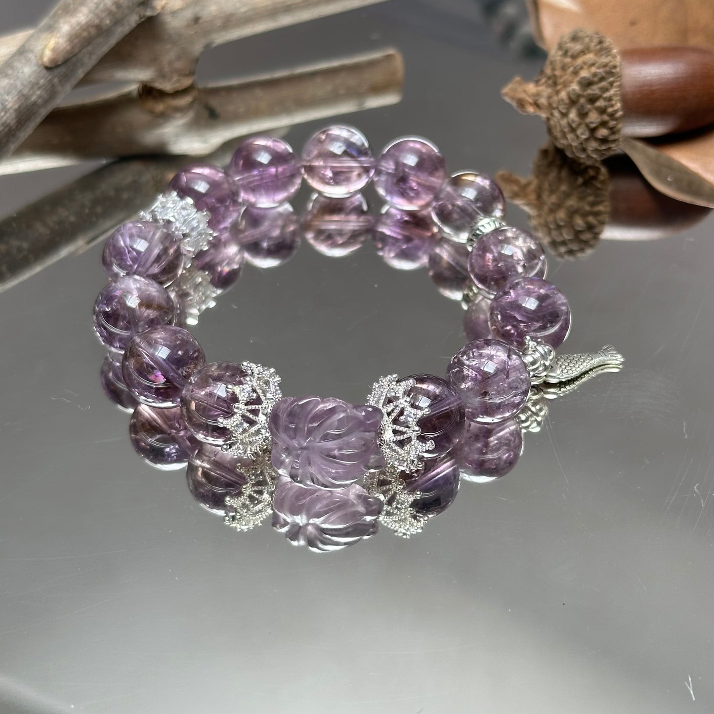 Lavender Nine-Tailed Fox Amethyst Bracelet 925 Silver Accessories