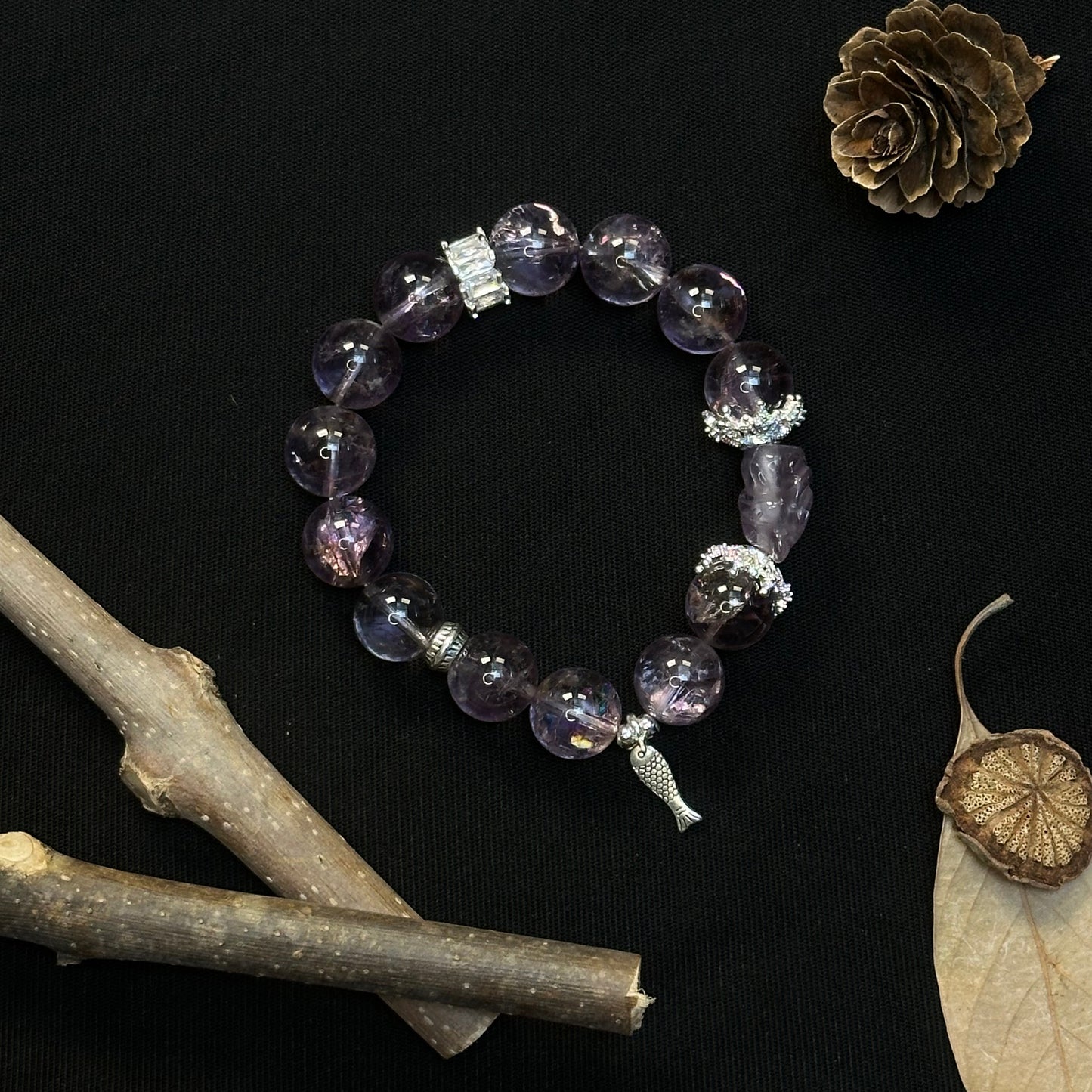 Lavender Nine-Tailed Fox Amethyst Bracelet 925 Silver Accessories