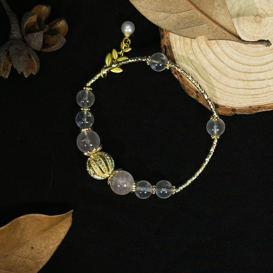 Gold leaf rose quartz crystal bracelet